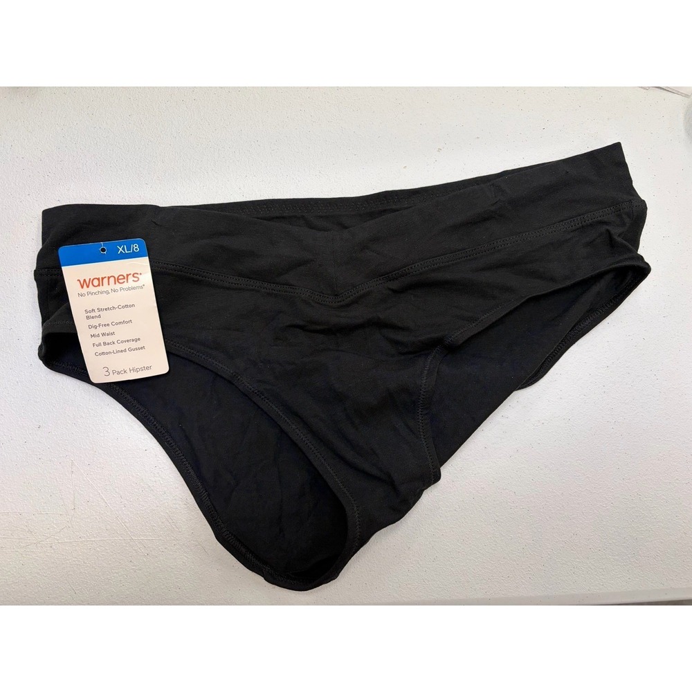 Warner's Women's Hipster Panties 3 Pack  XL Black Beige White Cotton Blend New